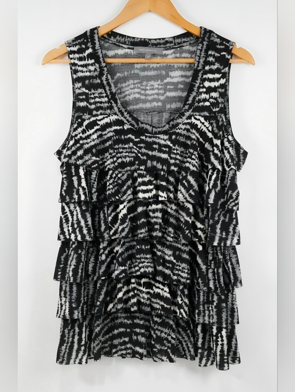 NY Collection Black & White Tiered Ruffle Tank Top XL